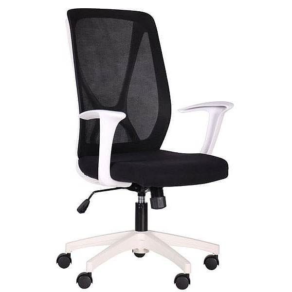 Крісло АМФ Nickel White сидіння Сідней 07/спинка Сітка SL-00 Чорна-0