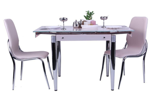 Розкладний обідній стіл AMF Медлін Хром Скло топлене молоко-8