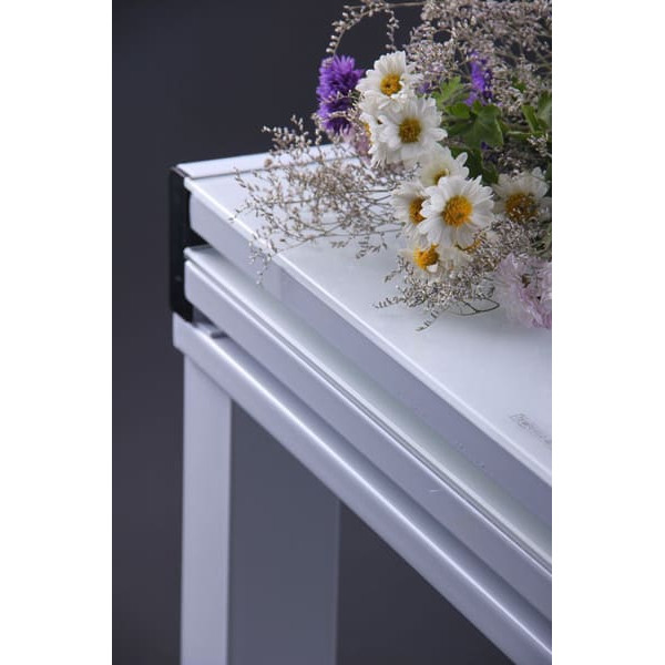 Розкладний обідній стіл AMF Пірей База білий/Скло білий-7