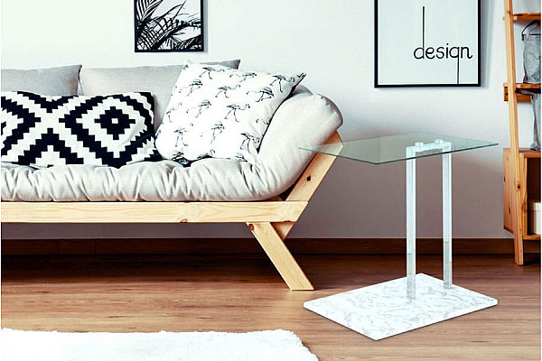 Кофейный cтол Arhome Quadro SM225 Clear/Chrom/Whitemarble-2