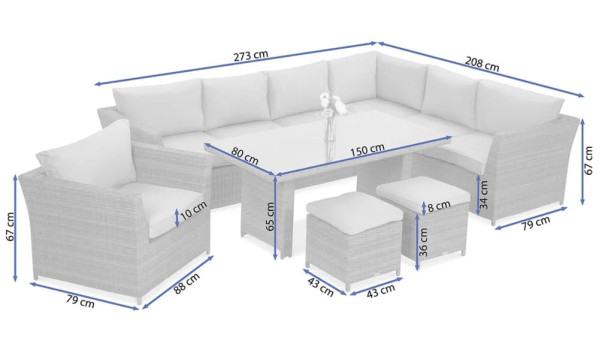 Комплект садовой мебели Focus Garden Moniz Dining Plus Beige-15