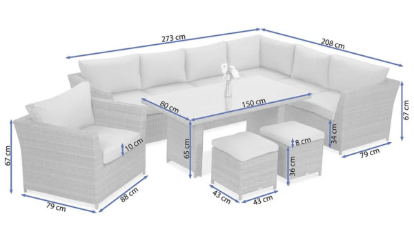Комплект садових меблів Focus Garden Moniz Dining Plus Grey-14