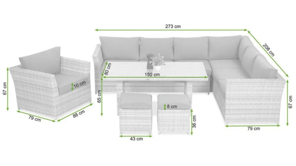 Комплект садовой мебели Focus Garden Moniz Dining Plus White grey-15