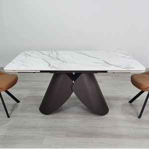 Керамический раскладной обеденный стол Intarsio AGNES CERAMIC Белый/коричневый 90х160 (240) см