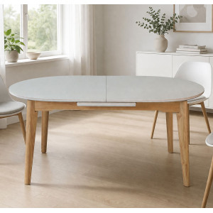 Керамічний розкладний обідній стіл Intarsio ALBERTO CERAMIC Бежевий/натуральний 90х160 (200) см