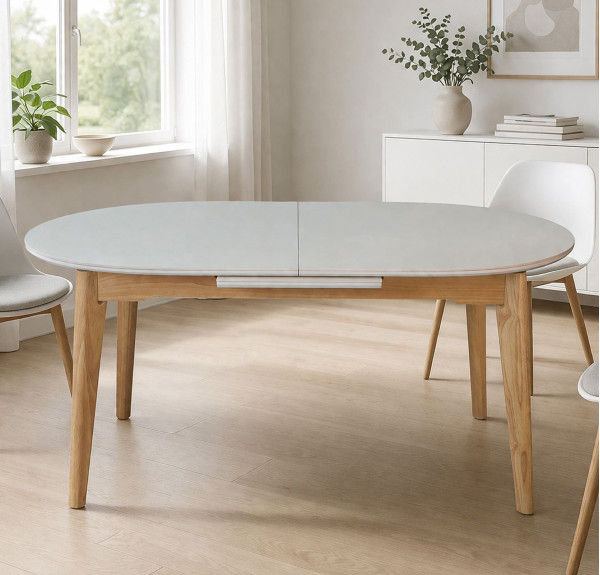 Керамический раскладной обеденный стол Intarsio ALBERTO CERAMIC Бежевый/натуральный 90х160 (200) см-0