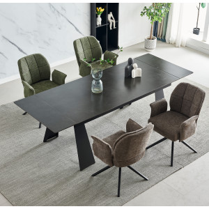 Керамический раскладной обеденный стол Intarsio ARNOLD CERAMIC Wic dark grey/черный каркас 90х180 (240) см