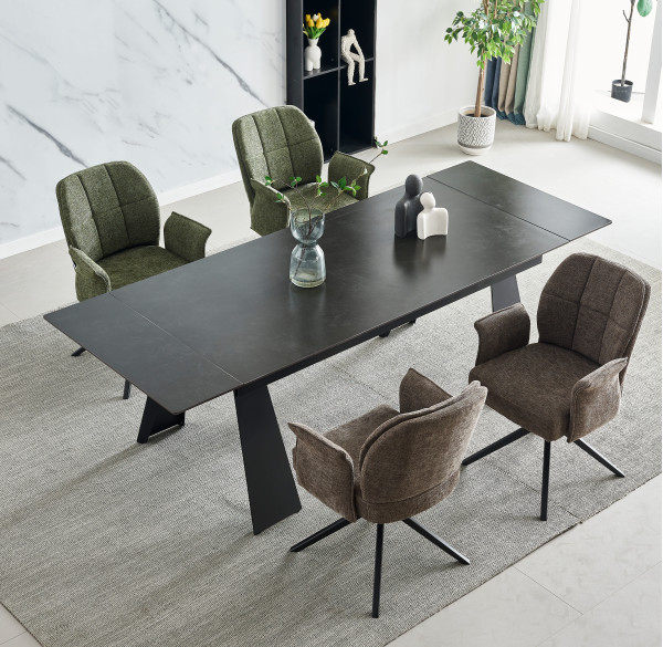 Керамический раскладной обеденный стол Intarsio ARNOLD CERAMIC Wic dark grey/черный каркас 90х180 (240) см-0