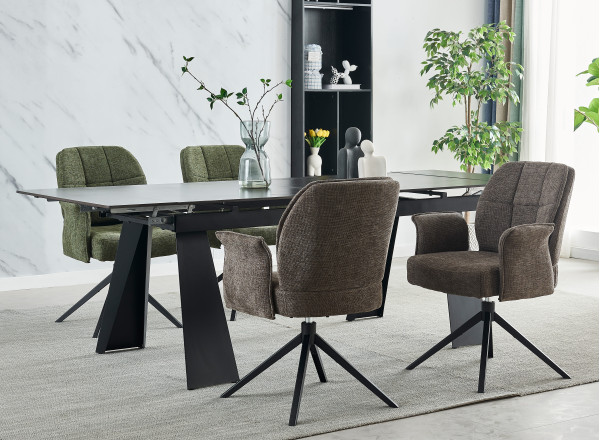 Керамический раскладной обеденный стол Intarsio ARNOLD CERAMIC Wic dark grey/черный каркас 90х180 (240) см-1