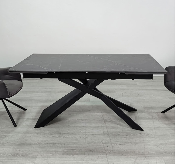 Керамический раскладной обеденный стол Intarsio MADISON CERAMIC Черный матовый/черный 90х160 (240) см-0