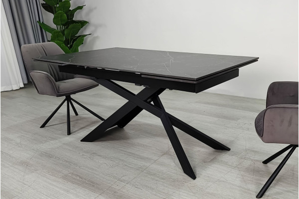 Керамический раскладной обеденный стол Intarsio MADISON CERAMIC Черный матовый/черный 90х160 (240) см-1