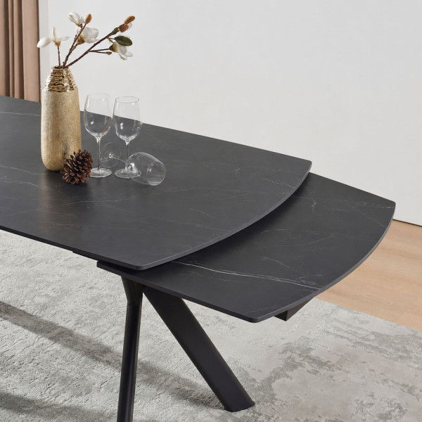 Керамический раскладной обеденный стол Intarsio NOREEN CERAMIC Черный/черный 80х140 (200) см-2