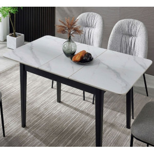 Керамический раскладной обеденный стол Intarsio TALLINN CERAMIC Белый/черный 70х90 (120) см