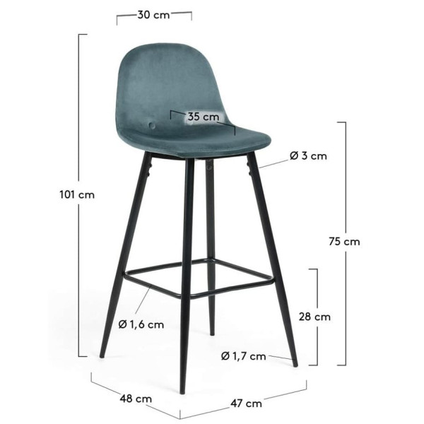 Барный стул La Forma NILSON Бирюзовый велюр-8