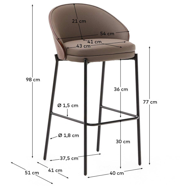 Барний стілець La Forma EAMY C0600097UU10 Коричневий/горіх екошкіра-10