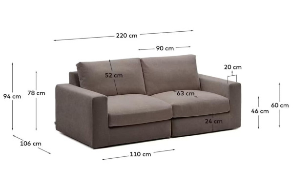 Диван 3-местный La Forma Alea S85130LB09 Темно-коричневый 220 см-10