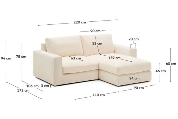 Диван 3-местный La Forma Alea S85140LB39 Экрю 220 см-10