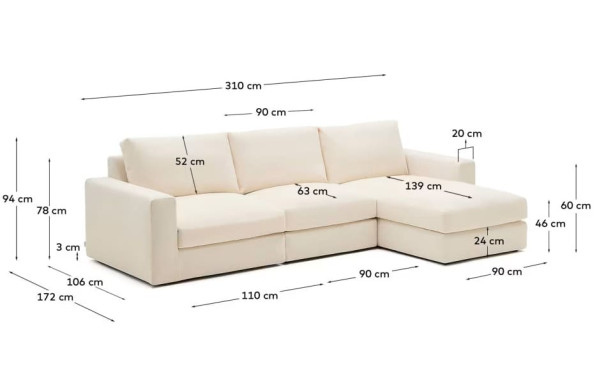 Угловой диван 4-местный La Forma Alea S85142LB39 Экрю 310 см-10