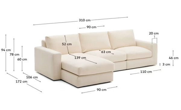 Угловой диван 4-местный La Forma Alea S85143LB39 Экрю 310 см-10