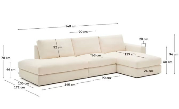 Кутовий диван 5-місний La Forma Alea S85144LB39 Екрю 340 см-10