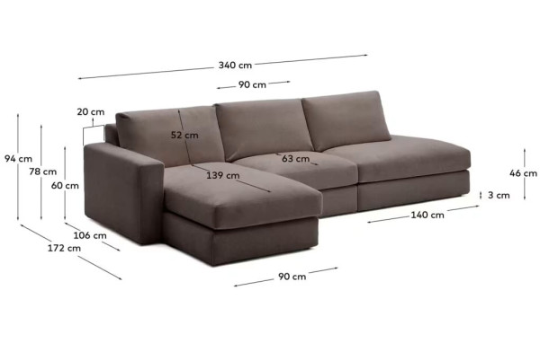 Угловой диван 5-местный La Forma Alea S85145LB09 Темно-коричневый 340 см-11