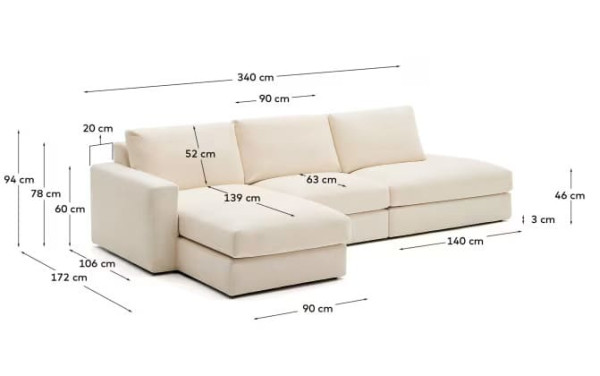 Угловой диван 5-местный La Forma Alea S85145LB39 Экрю 340 см-11