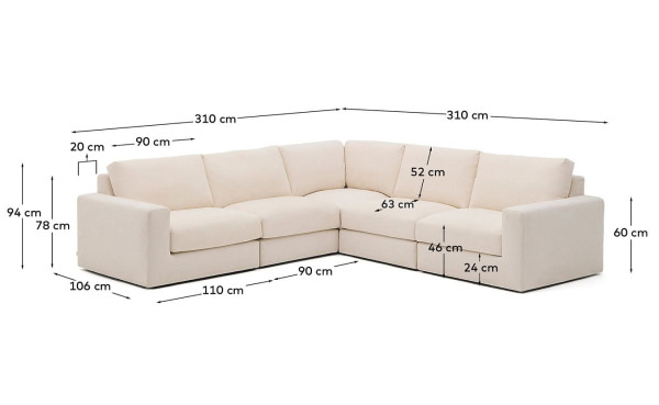 Кутовий диван 5-місний La Forma Alea S85146LB39 Екрю 310х310 см-11