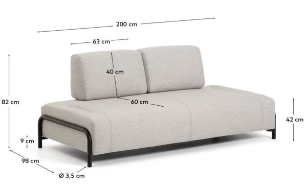Диван 2-местный La Forma COMPO S582BB12 Серый 200 см-8