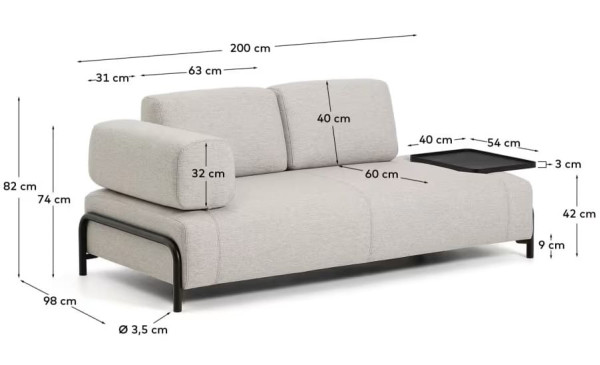 Диван 2-местный La Forma COMPO S58720BB12 Серый 200 см-7