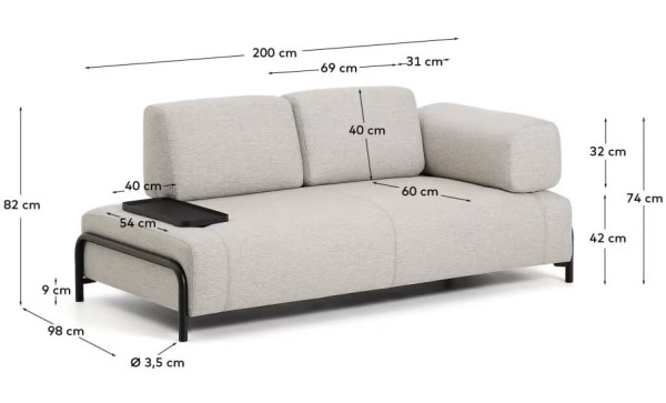 Диван 2-местный La Forma COMPO S58820BB12 Серый 200 см-7