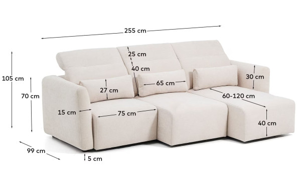 Диван 3-местный La Forma Lares S81931LB12 Бежевый 255 см-16