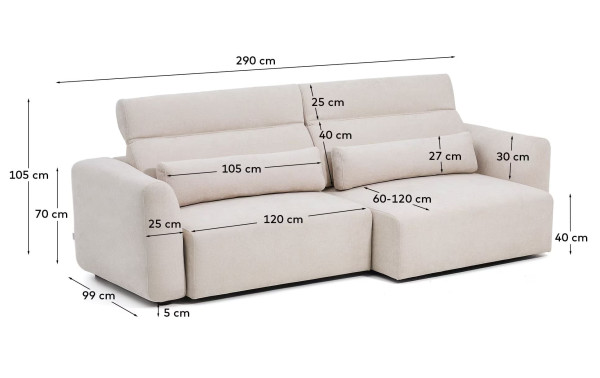 Диван 4-местный La Forma Lares S81970LB12 Бежевый 290 см-17