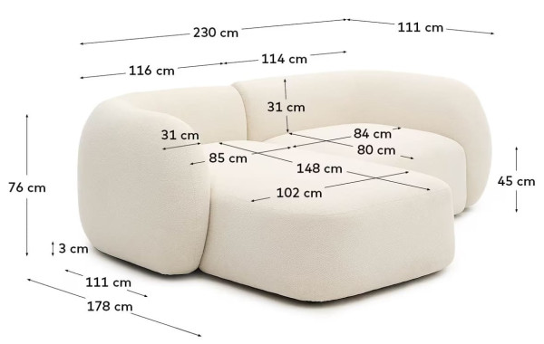 Диван 2-місний La Forma MARTINA S84321NR39 Білий 230х178 см-11