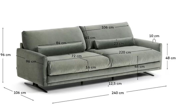 Диван 3-місний La Forma Veliro S81330ZF06 Зелений 240 см-10