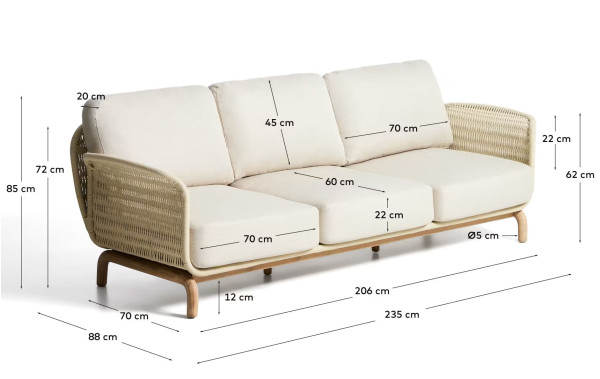 Диван 3-местный La Forma Alipa O00320RO12 Экрю 235 см-17