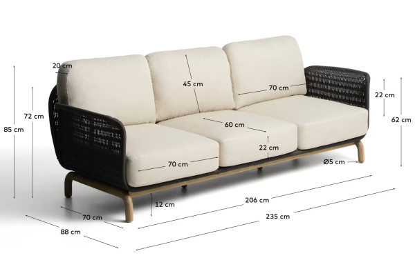 Диван 3-местный La Forma Alipa O00320RO15 Темно-серый 235 см-11