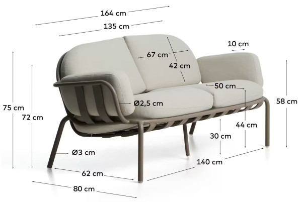 Диван 2-местный La Forma JONCOLS O1030022GP12 Taupe/бежевый 164 см-12