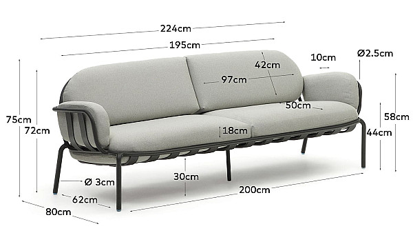 Диван 3-местный La Forma JONCOLS O1030030GP03 Серый 225 см-7