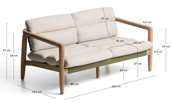 Уличный диван 2-местный La Forma Menfi O00502RO19 136 см-13
