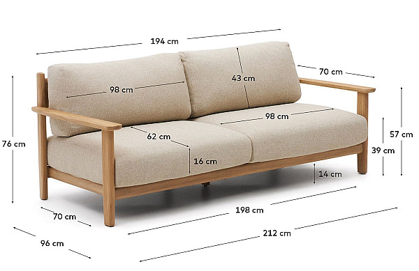 Диван 3-місний La Forma Tirant J1400037MM47 Бежевий 212 см-10