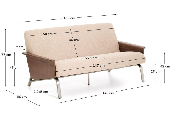 Диван 2-местный La Forma Amsen S00110FA11 Светло-коричневый 150 см-11