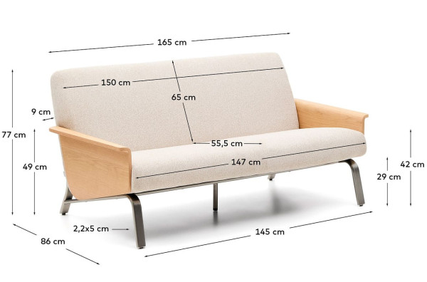 Диван 2-местный La Forma Amsen S00110FA12 Бежевый 150 см-12