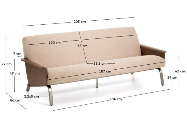 Диван 3-місний La Forma Amsen S00111FA11 Світло-коричневий 205 см-12