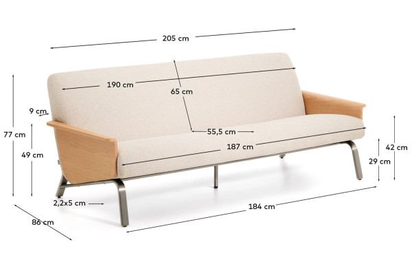 Диван 3-местный La Forma Amsen S00111FA12 Бежевый 205 см-13