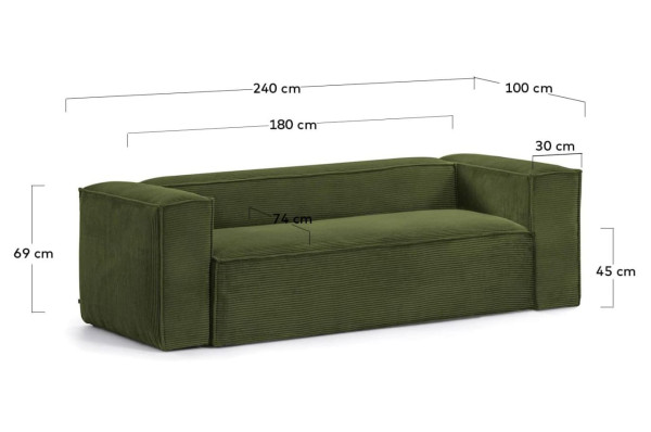 Диван 3-местный La Forma BLOK S570LN19 Зеленый вельвет 240 см-11