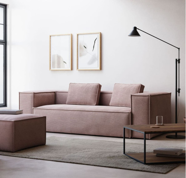 Диван 3-местный La Forma BLOK S570LN24 Розовый вельвет 240 см-0