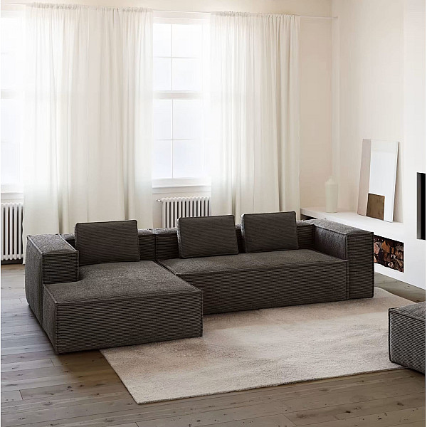 Кутовий диван 4-місний з лівим шезлонгом La Forma BLOK S572LN15 Сірий вельвет 330 см-0