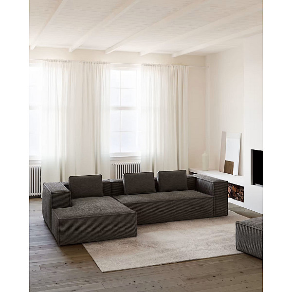 Кутовий диван 4-місний з лівим шезлонгом La Forma BLOK S572LN15 Сірий вельвет 330 см-1