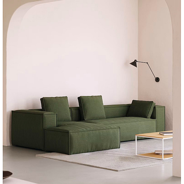 Угловой диван 4-местный с левым шезлонгом La Forma BLOK S572LN19 Зеленый вельвет 330 см-0
