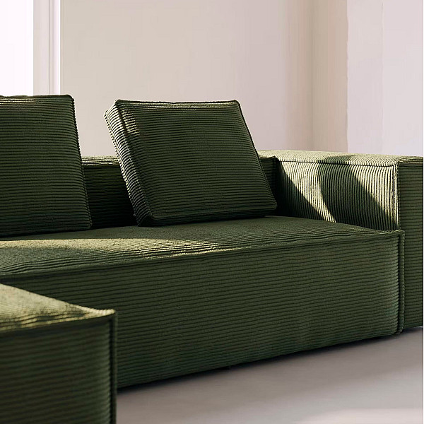 Угловой диван 4-местный с левым шезлонгом La Forma BLOK S572LN19 Зеленый вельвет 330 см-2